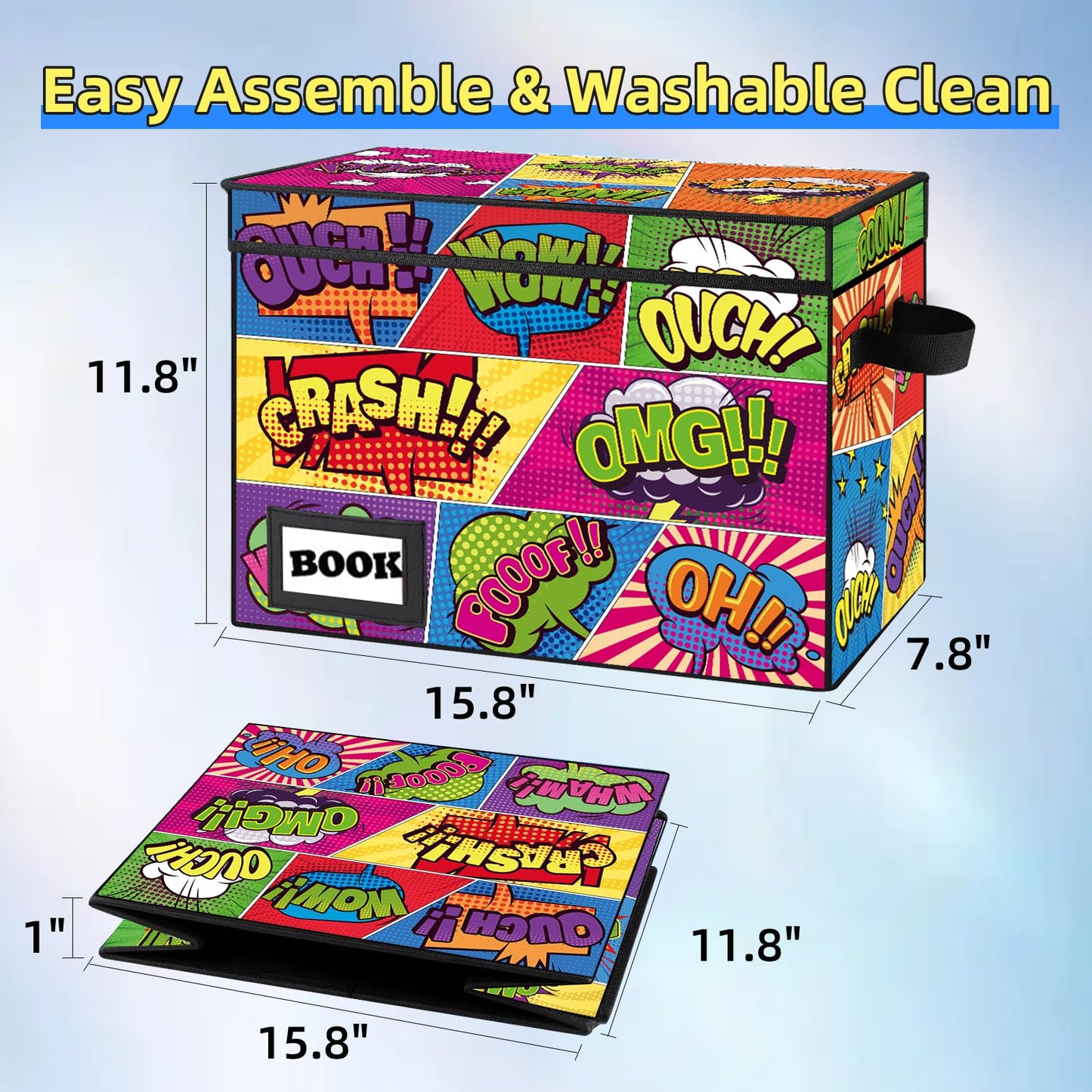YNSZAS 10 Pack Collection Comic Book Storage Boxes, Protector Organizer 15.8" X 7.8" X 11.8" Collapsible Short Box Holds 160-180 Comic Book Heavy Duty Bin Container Holder Shelf