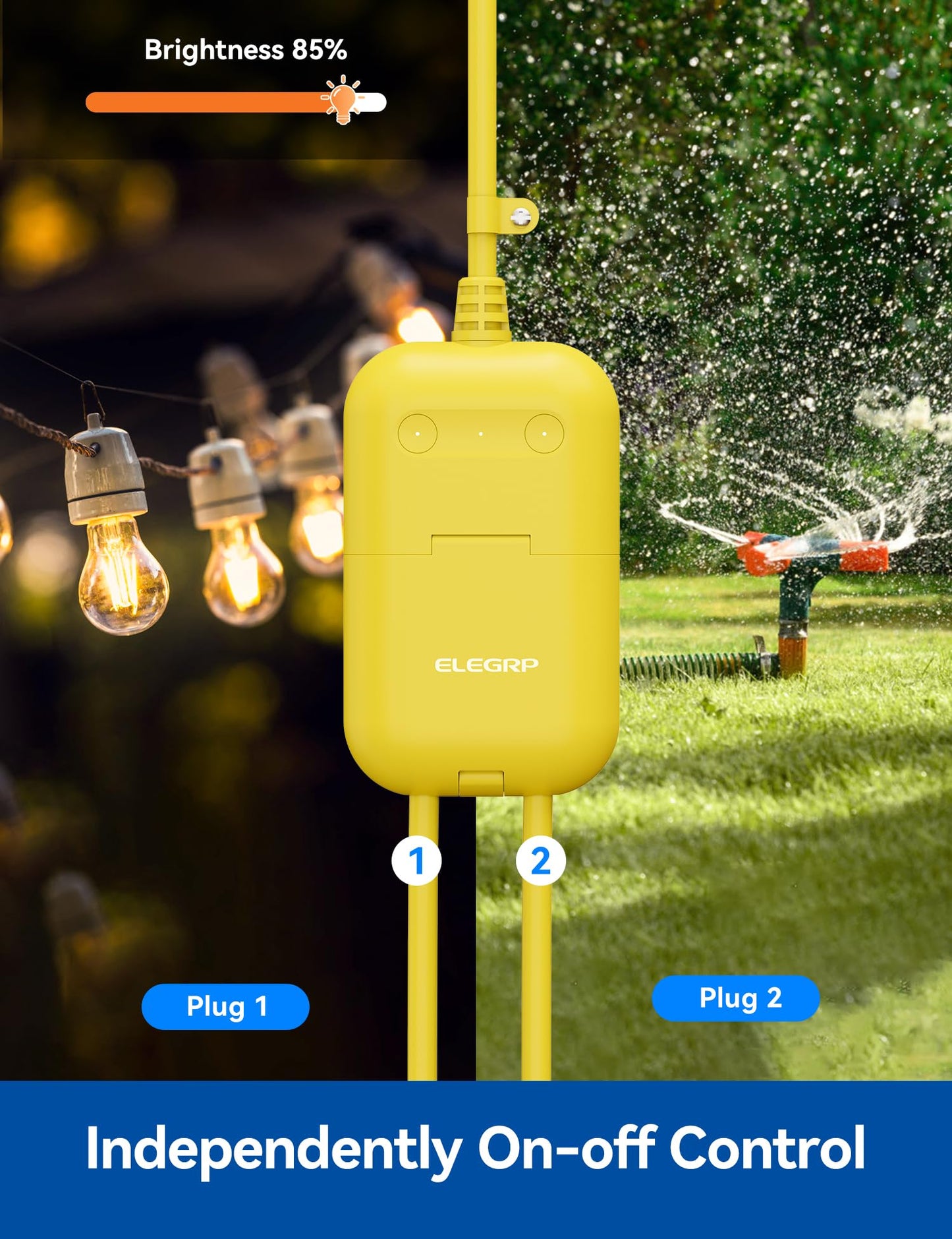 ELEGRP PQR20 Outdoor Smart Plug Waterproof IP66, WiFi Plug with 2 Individually Sockets, Compatible with Alexa & Google Assistant, Smart Outdoor Outlet for String Lights, UL Certified, 2 Pack, Black