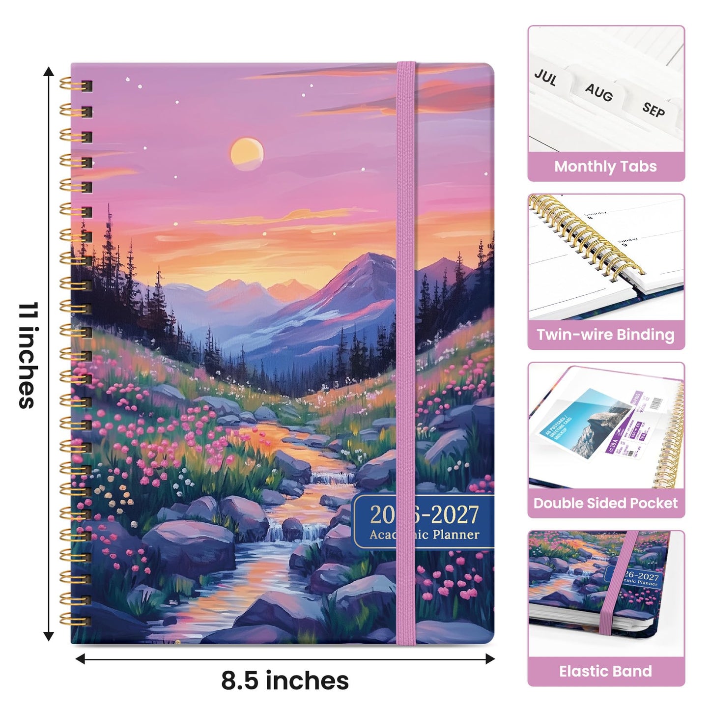 Planner 2026-2027, Academic Year Weekly and Monthly Calender Planner, from Jul 2026 - Jun 2027, Spiral Bound School Planning Book, Perfect for Teacher, Student, Women & Men, A4 (8.5" x 11"), Alpine Twilight