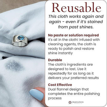 Pro Size Polishing Cloth Set of 2 Large Cleaning Cloths Pure Cotton Made in USA for Gold Silver and Platinum Jewelry Coins Watch, Silverware 11 x 14 inches each Tarnish Remover Keeps Jewelry Shining