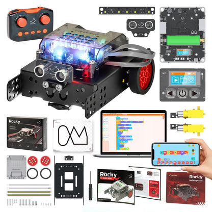 WhalesBot Rocky Coding Robot Car Kit for Kids 8-12 12-16, STEM Educational Engineering Toy, Scratch Python C Programming & Remote Control, Science Gift for 8 9 10 11 12+ Year Old Boys Girls
