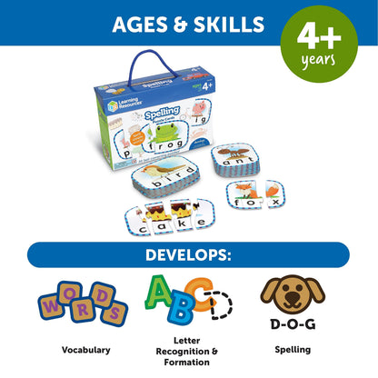 Learning Resources Spelling Puzzle Cards, Kindergarten Readiness, Self Correcting Puzzles, Ages 4+
