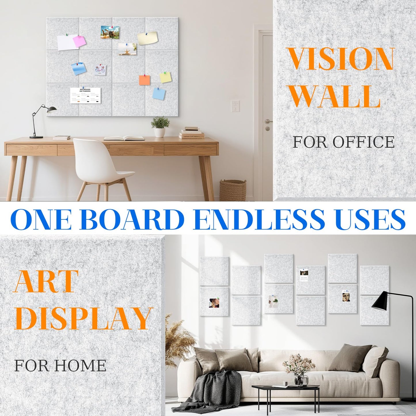 DOLLAR BOSS Large Cork Board for Wall 48" x 36" x 0.5" Bulletin Board 12 Packs Corkboard Tiles Self Adhesive Felt Wall Tiles for Office Home School, Light Grey