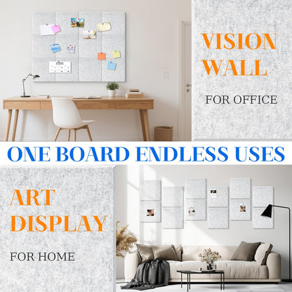 DOLLAR BOSS Large Cork Board for Wall 48" x 36" x 0.5" Bulletin Board 12 Packs Corkboard Tiles Self Adhesive Felt Wall Tiles for Office Home School, Light Grey