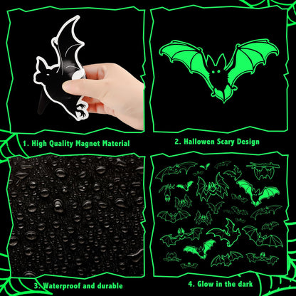 28 Pcs Halloween Magnets Decoration Glow Halloween Car Bats Magnet Stickers Luminous Fridge for Garage Metal Door Kitchen Spooktacular Decoration