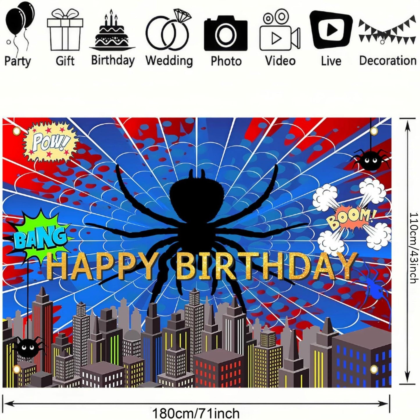 MOXDBT Red Blue Spider Web Superhero Photo Backdrop Banner 71x43 Inch Vibrant Polyester Spider Web Decoration Background for Boys Men Birthday, Baby Shower Bday Table Prop,Spider-Themed Party Decor