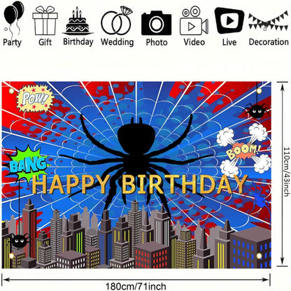 MOXDBT Red Blue Spider Web Superhero Photo Backdrop Banner 71x43 Inch Vibrant Polyester Spider Web Decoration Background for Boys Men Birthday, Baby Shower Bday Table Prop,Spider-Themed Party Decor