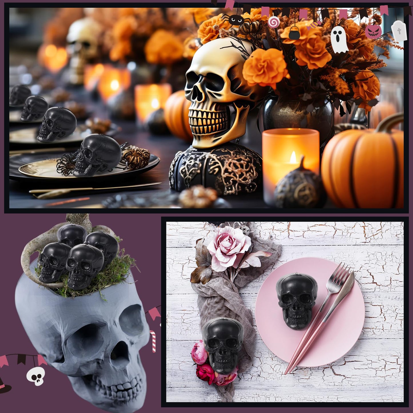 Yalikop 9 Pcs Halloween Skull Figurine 2.4 Inch Skeleton Head Table Decor Figurines Skulls Heads Halloween Prank Props for DIY Crafts Home Decoration Party Favors Gift Filling Ornament