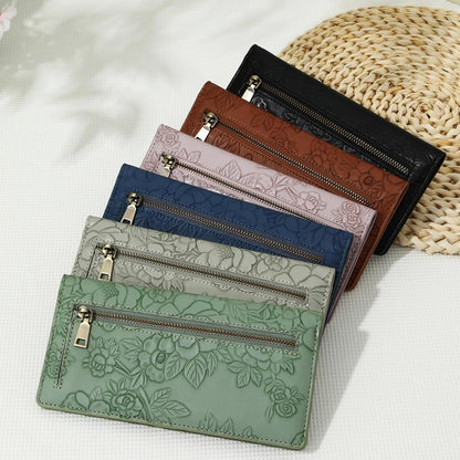 Bakurok Wallet Women Slim Thin RFID Blocking Bifold Floral Minimalist Vegan Leather Card Holder with Zipper Pocket ID Window