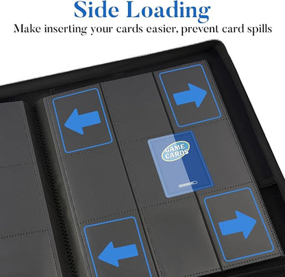 Premium Zip Card Binder, Fabmaker 9 Pocket Trading Card Binder, PU Cover Zipper Card Collection Album, Sturdy 360 Side-Loading Card Folder Holder for Game & Sports Cards, Royal Blue