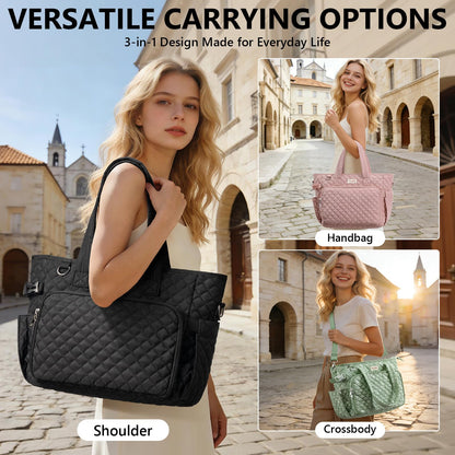 Large Bible Bag for Women Bible Cover Case, Quilted Puffer Bible Tote Bag Church Bag w/Shoulder Strap, Bible Study Supplies Journaling Kit Accessories Pen Tabs, Christmas Christian Gifts for Women Mom