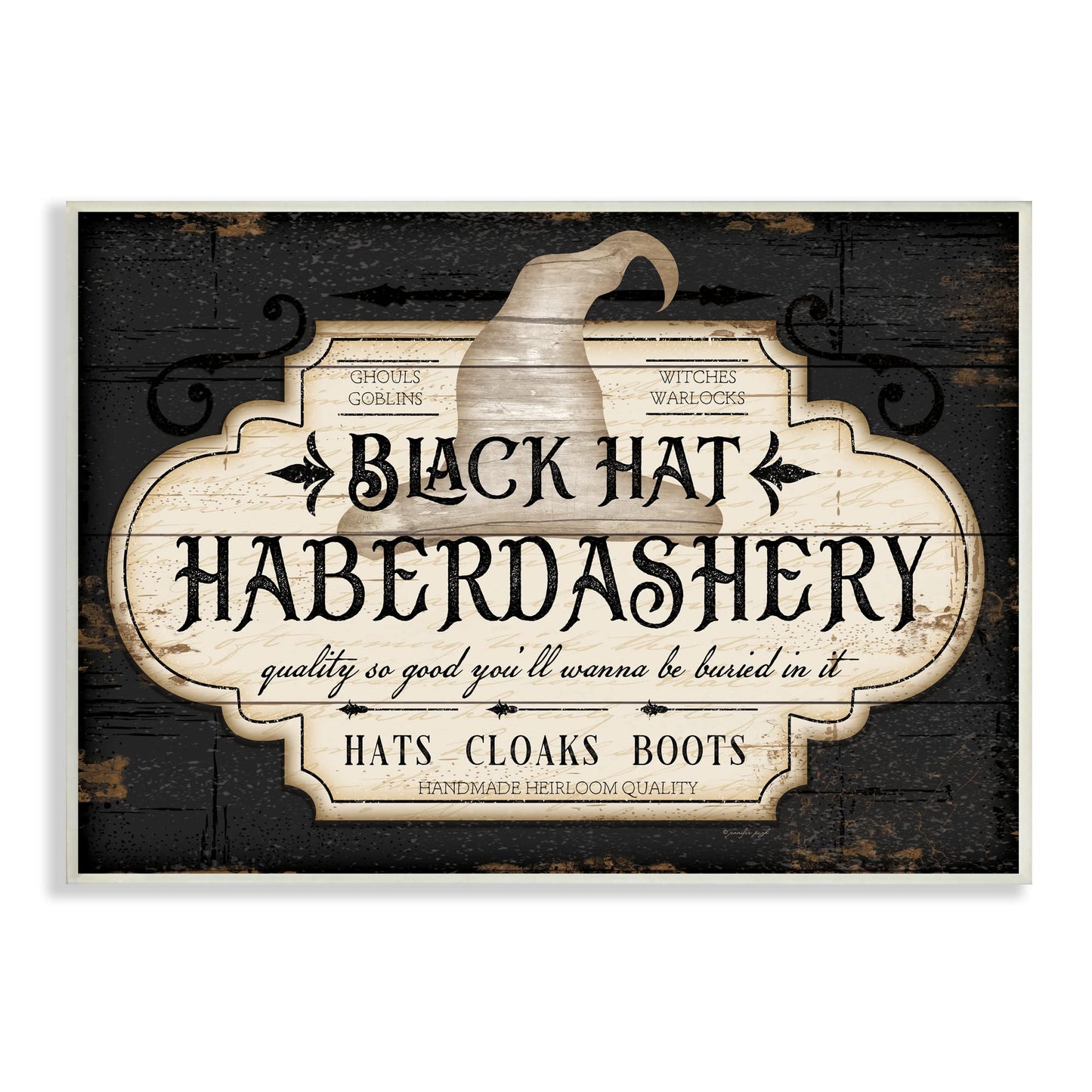 Stupell Industries Black Hat Haberdashery Halloween Sign Spooky Heirloom Quality