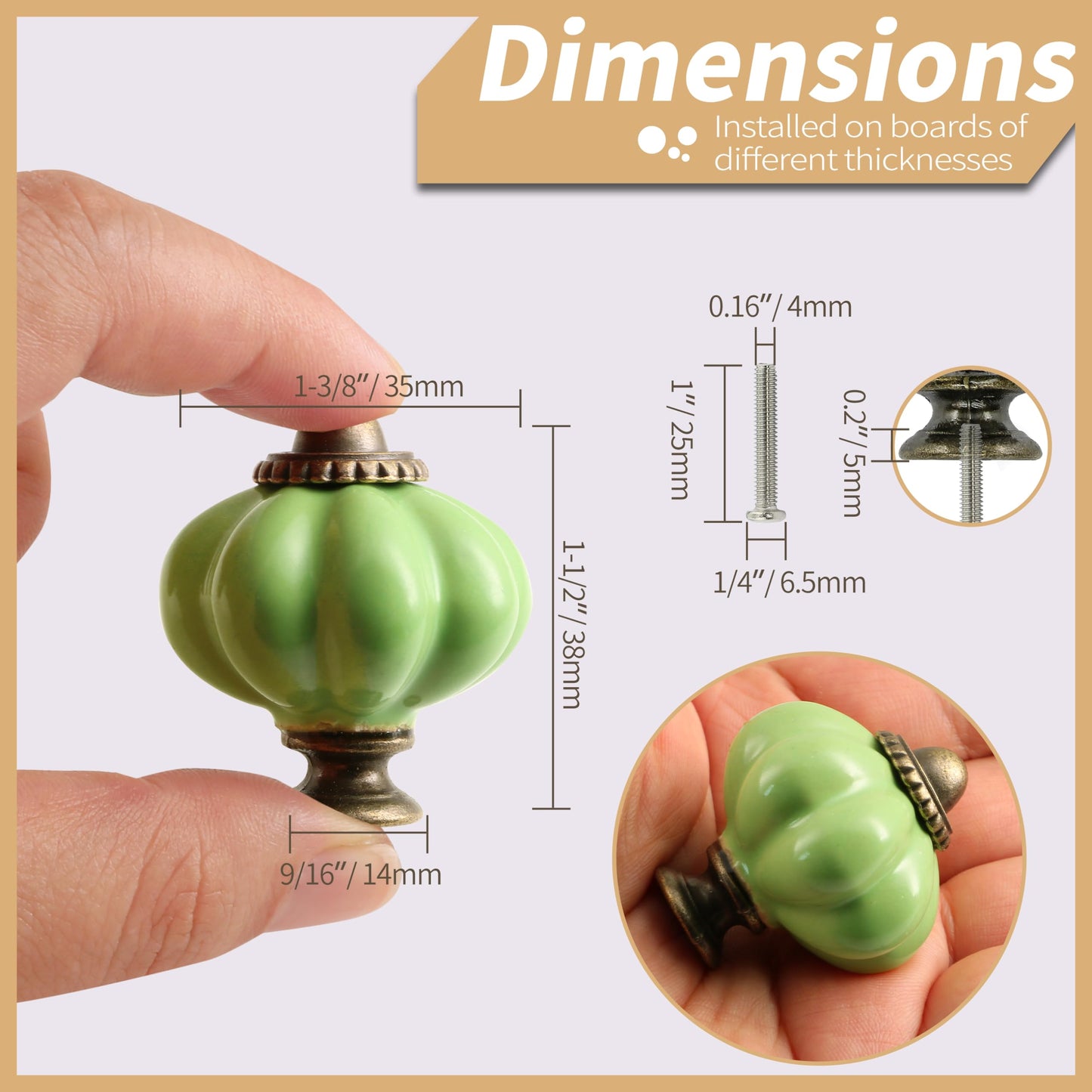 Zernmiarder Lime Green Pumpkin Knobs 12 Pack Ceramic Cabinet Knobs Vintage Drawer Pulls - Antique Dresser Pulls with Screws for Closet Drawer Cupboard Cabinet and DIY Home Project