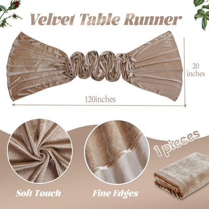 Cream Velvet Table Runner 20 x 120 Inches 10ft Luxurious Table Runners for Wedding New Year Party Banquet Table Decorations