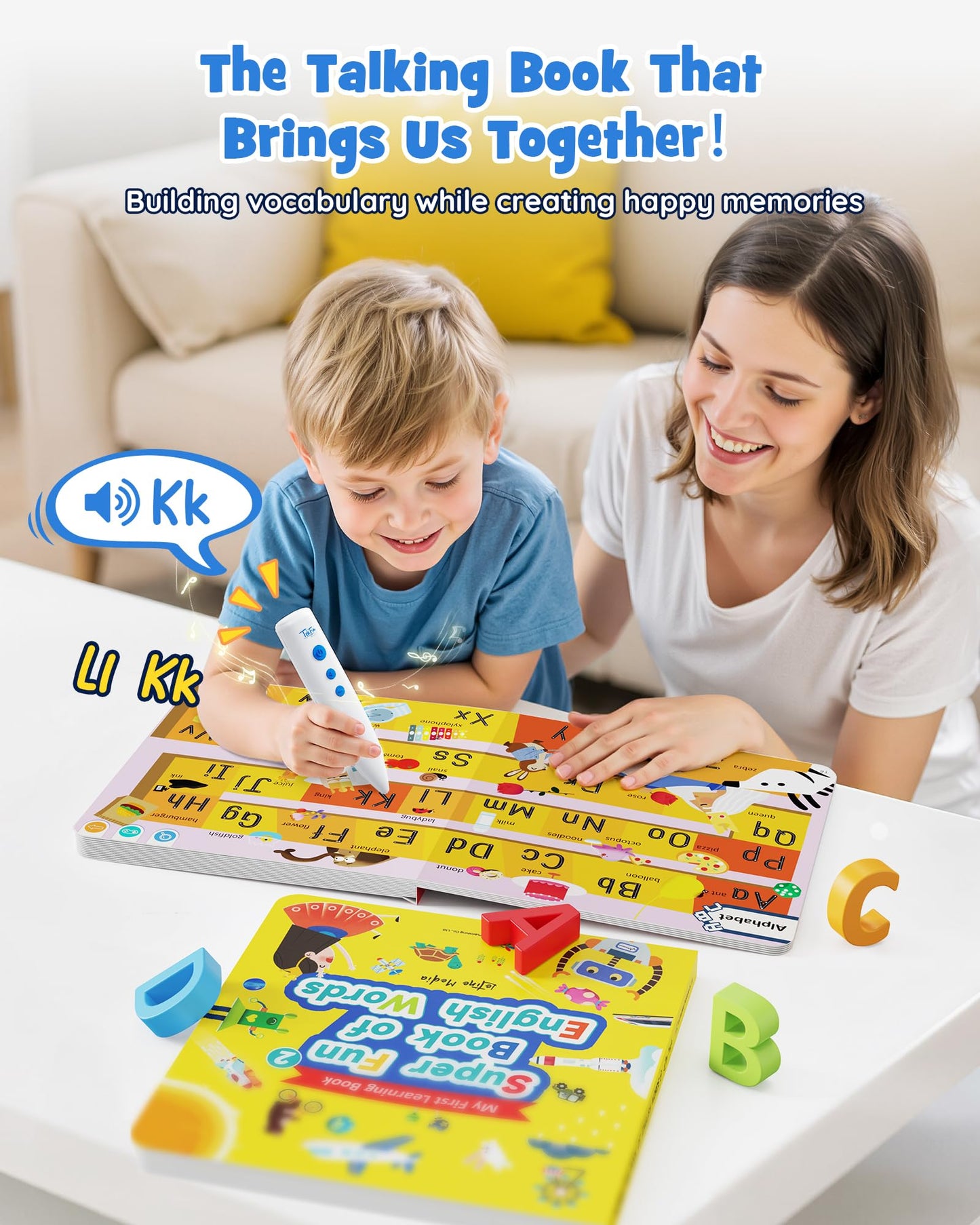 TEKFUN Musical Word Talking Pen Book Set, Interactive Audio Sound Books, Learning Education Toys, Early Educational Autism Therapy Birthdays for Toddlers Kids 1 2 3 4 5