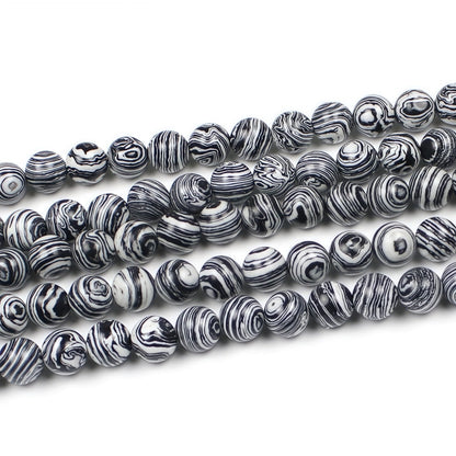 MJDCB Synthesis Colour Malachite Beads Beautiful Fashion Round Stone Beads for DIY Jewelry Making 15" (8mm, Black - White)