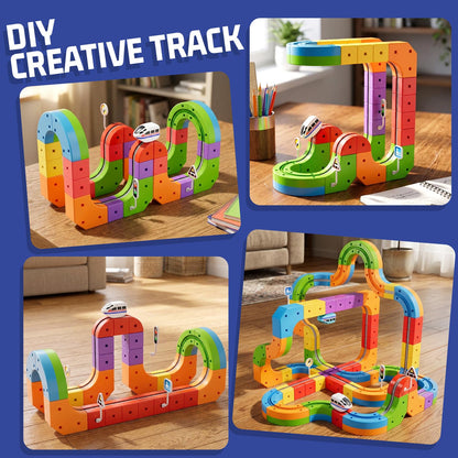 KlickRail Electric Train Set Flexible Race Track for 3 4 5 6 7 8 years old boys and girls, Building Toy Train Track Gravity-Defying 3D Embedded Layouts & Motorized Car, STEM Gif(Advanced Set(48 Piece)