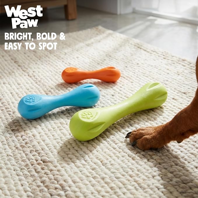 WEST PAW Zogoflex Hurley Dog Bone Chew Toy – Floatable Pet Toys for Aggressive Chewers, Catch, Fetch – Bright-Colored Bones for Dogs – Recyclable, Dishwasher-Safe, Non-Toxic, Large, Tangerine