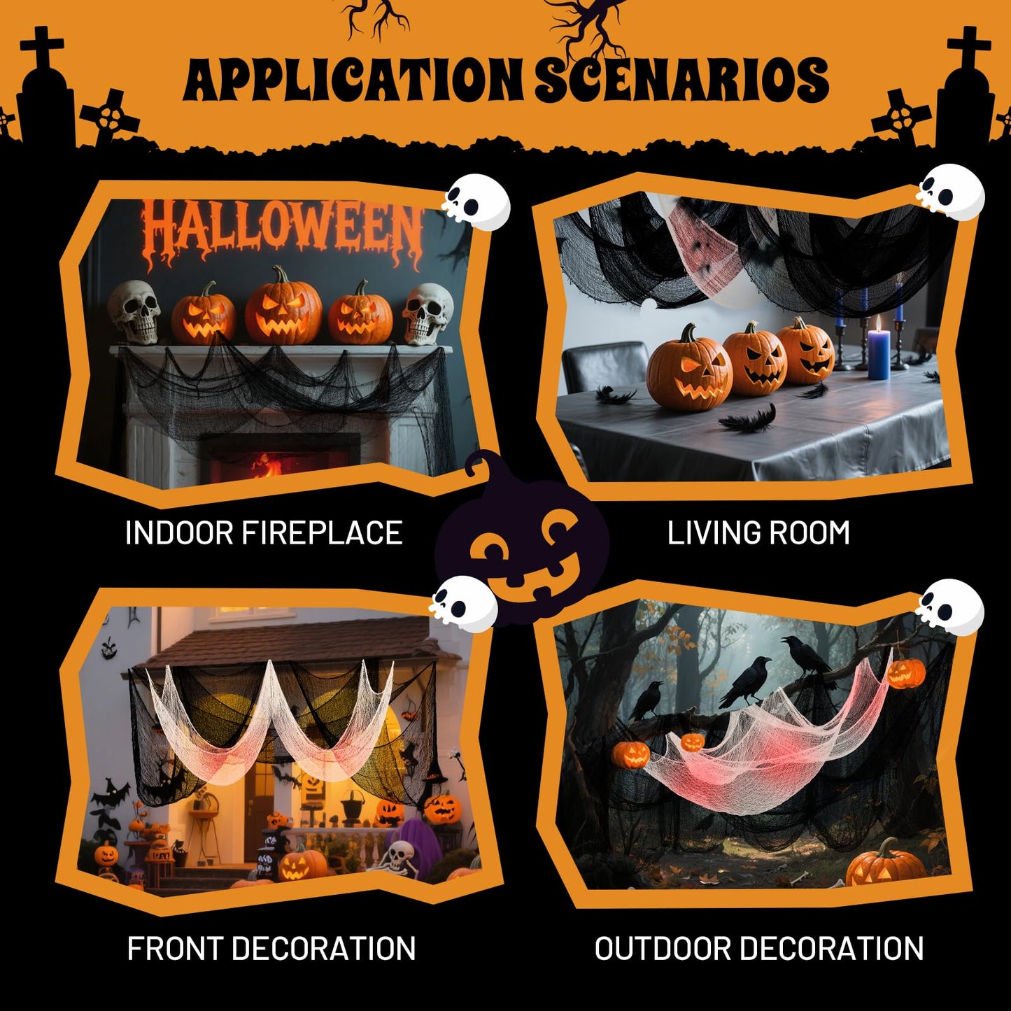 Yeomant 6Pcs Halloween Creepy Cloth 30×72inch, Scary Halloween Fabric Gauze, 2Pcs Blood 4Pcs Black Creepy Cloth for Yard, Doorway, Haunted House Party