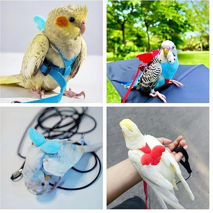 3 Sets Pet Parrot Bird Harness and Leash with Cute Wing, Adjustable Bird Flying Harness Straps Outdoor Training Traction Rope for Parrots Pigeons Lovebird Cockatiel(L,Red,Green&Blue)