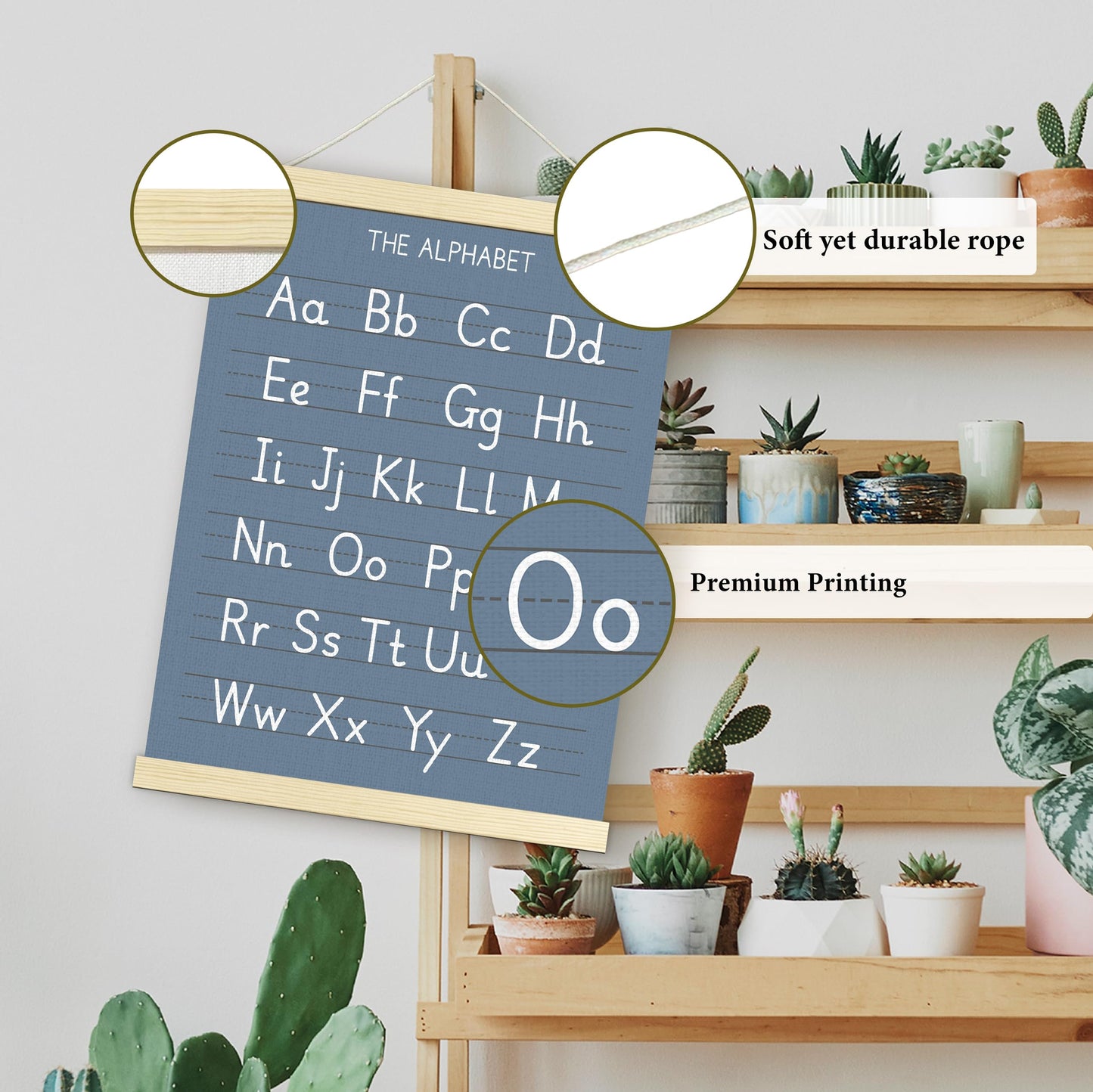 Numbers Alphabet Poster for Toddlers,Educational Wall Chart for Nursery Kids Learning, Homeschool & Playroom Decor and Bedroom for Wooden Hanger Frame Set of 2, 12x18 Inch - A03