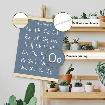 Numbers Alphabet Poster for Toddlers,Educational Wall Chart for Nursery Kids Learning, Homeschool & Playroom Decor and Bedroom for Wooden Hanger Frame Set of 2, 12x18 Inch - A03