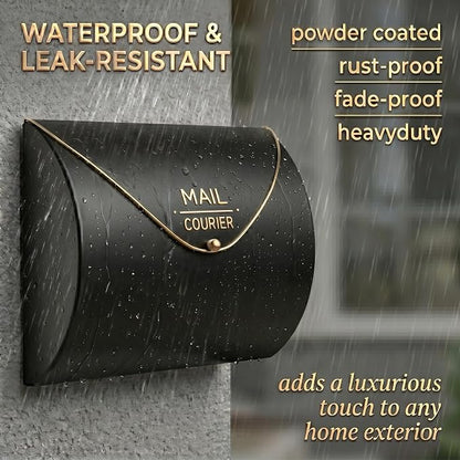Black Wall Mount Mailbox for Outside,Waterproof Metal Mailboxes with Rust-Proof Galvanized Steel,Large Capacity Envelope Mailbox for House,12.99 x 10.35 x 3.5 Inch