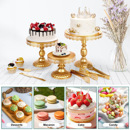 PIQUATOOL 12 Pcs Gold Cake Stand Set for Party, Dessert Table Display Set Metal Cupcake Stands for Wedding Birthday Anniversary,Round Cake Holder Tower with Food Clip
