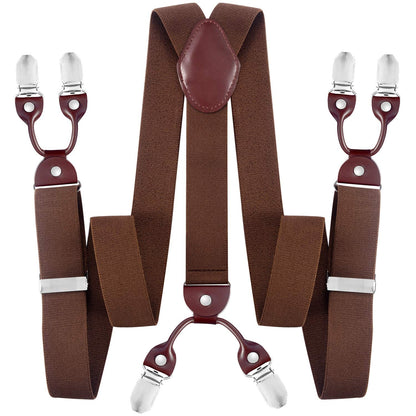JASLEEN Mens 6 Clip Suspender Y-Back Adjustable Heavy Duty Suit Brice for Casual Fomal Wedding Business (coffee)