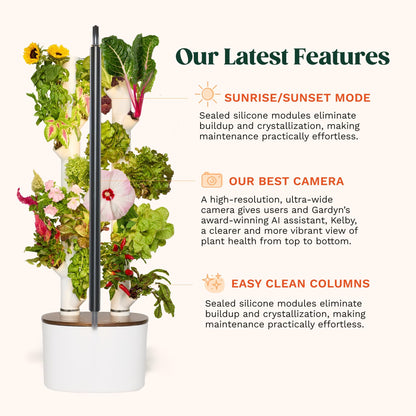 New & Improved! Gardyn Studio 2 Hydroponics Growing System - 16 Non-GMO Plants, Herbs, Vegetables - Smart Tower - Hydroponic Herb Garden Planter Indoor Kit - Indoor Gardening System w/Grow Lights