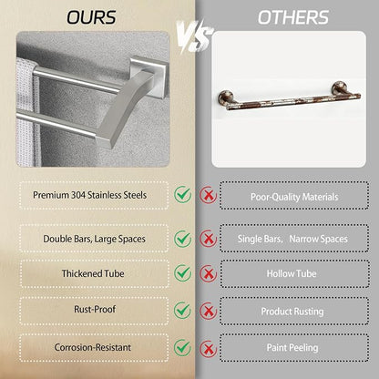 Alise Double Towel Bar, 32 Inch Towel Rack for Bathroom Wall Mounted, SUS304 Stainless Steel Bathroom Towel Holder Joining Process Towel Rail for Bathroom, Brushed Nickel