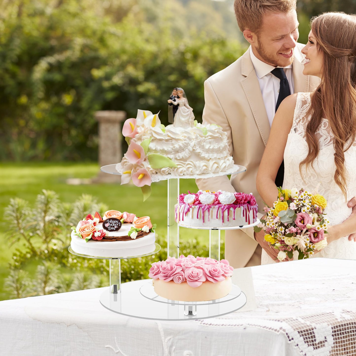 YestBuy Cupcake Stand, Round Cake Stand, 4 Tier Cupcakes and Cakes Comb for 8-12 Inch Cakes, Tiered Cupcake Tree Tower, Clear Dessert Display Stand for Dessert Table Wedding Birthday Party