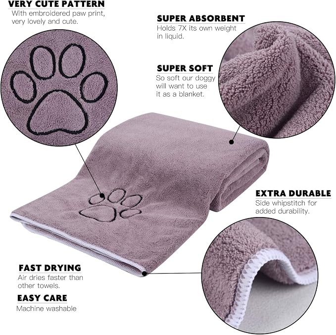 KinHwa Dog Towel Super Absorbent Pet Bath Towel Microfiber Dog Drying Towel for Small, Medium, Large Dogs and Cats 30inch x 50inch Purple