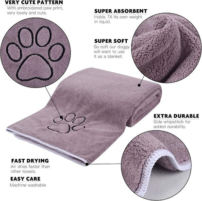 KinHwa Dog Towel Super Absorbent Pet Bath Towel Microfiber Dog Drying Towel for Small, Medium, Large Dogs and Cats 30inch x 50inch Purple