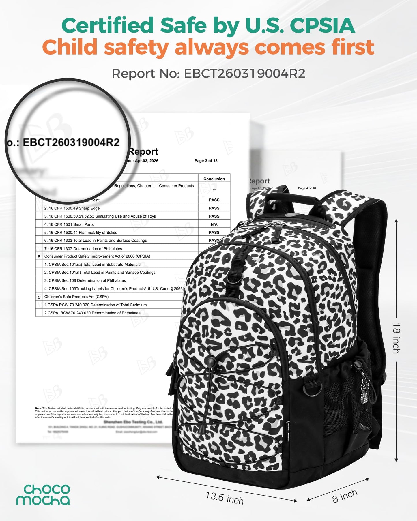 Choco Mocha Snow Leopard Backpack for Teen Girls, Travel School Backpack for Girls Middle School Large Bookbag 18 Inch, Black