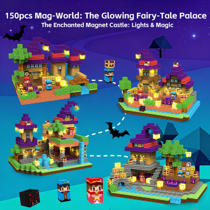 Gryxpox 150pcs Magnetic Blocks - Magnetic School Castle Set with Light Up Blocks - Kids Classroom Sensory Toy for Toddlers STEM, Construction Stacking Toy Kids 3+ Boys Girls Christmas Birthday Gifts