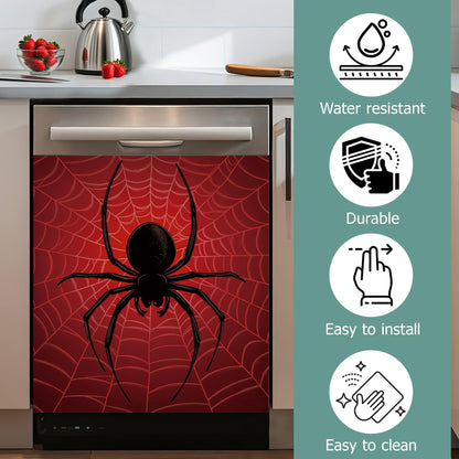 Halloween Spider Refrigerator Magnet Cover,Red Spider Web Washable Dishwasher Magnets Decorative Cover,Home Kitchen Decorative Dishwasher Front Panel Cover 23x26 Inch