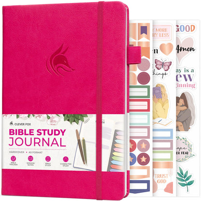 Clever Fox Bible Study Journal – Church Notes Notebook – Note Taking & Journaling Kit – Faith Based Religious Gifts & Accessories (Fuchsia)