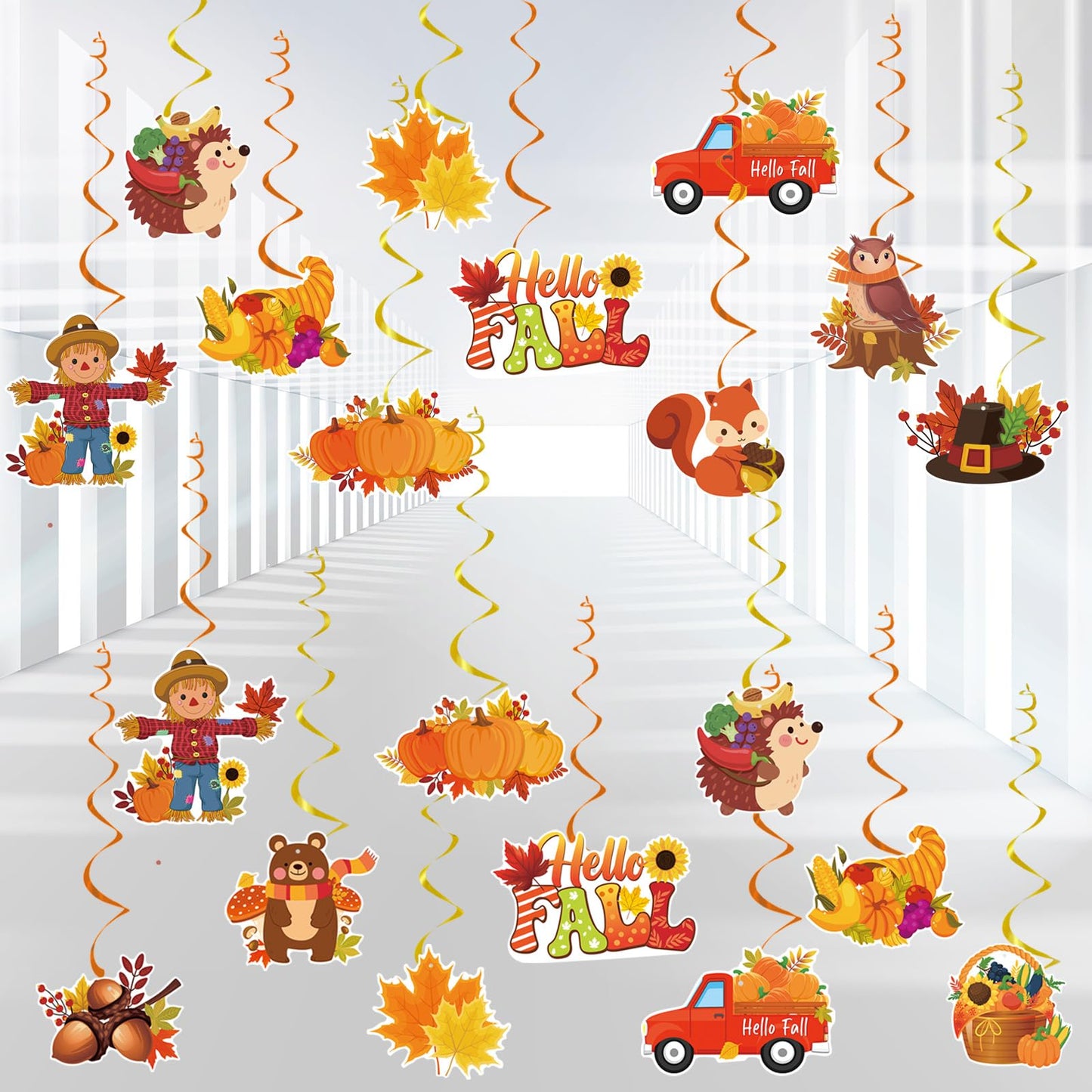 YQUQWN 48 PCS Fall Party Decorations Hanging Swirls, NO DIY Harvest Festival Decorations Autumn Party Supplies Thanksgiving Hanging Ceiling Decorations for Home Office Classroom Holiday Decoration