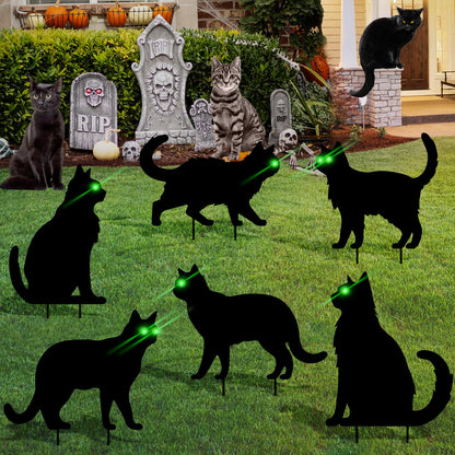 sewrung 6 Pcs Black Cat Halloween Decorations Plastic Yard Signs with Stakes,Halloween Decorations Outdoor, Scary Silhouette with Glow in Dark Eyes for Outdoor Yard Lawn Garden Halloween Décor