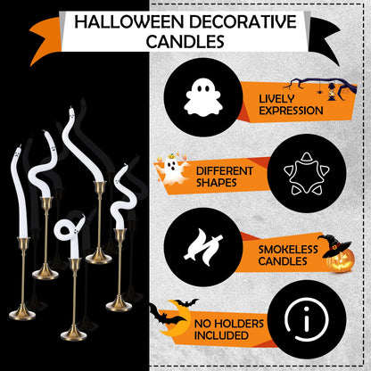Nuanchu 5 Pack White Ghost Taper Candles Halloween Spiral Unscented Twisted Candlestick Halloween Decor Candle for Home Ghost Spooky Party Dinner Table Birthday Decorations