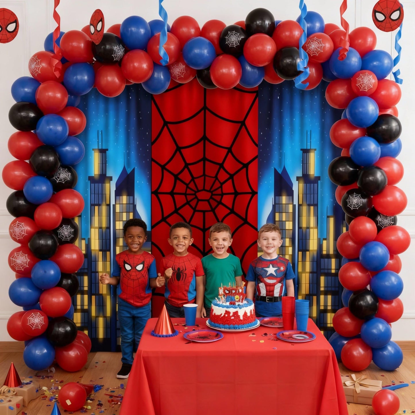 Boao 3 Pcs Spider Backdrop Birthday Decoration Spider Web Curtains 6.6 x 3.9 ft Photo Banner Window Decor for Party Photography Background Photo Props(City Night Scene)