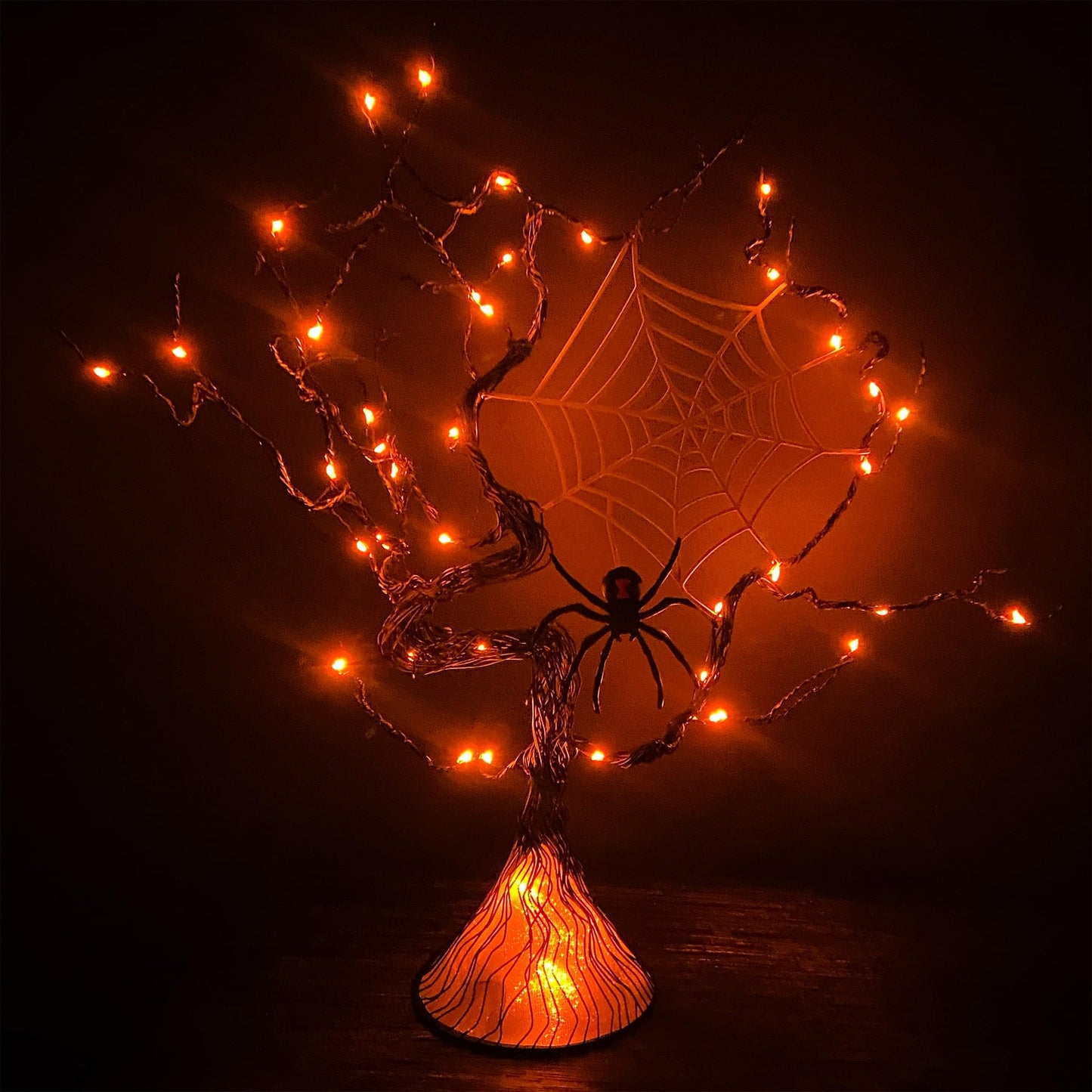 Haute Decor Halloween Tree with Spider - Lighted Black Metal Tree Halloween Centerpiece