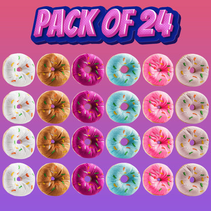 Bedwina Plush Donuts with Sprinkles - (Pack of 24) 1 Dozen Stuffed Donut Toy Party Favors, Donut Party Supplies Decorations for Kids