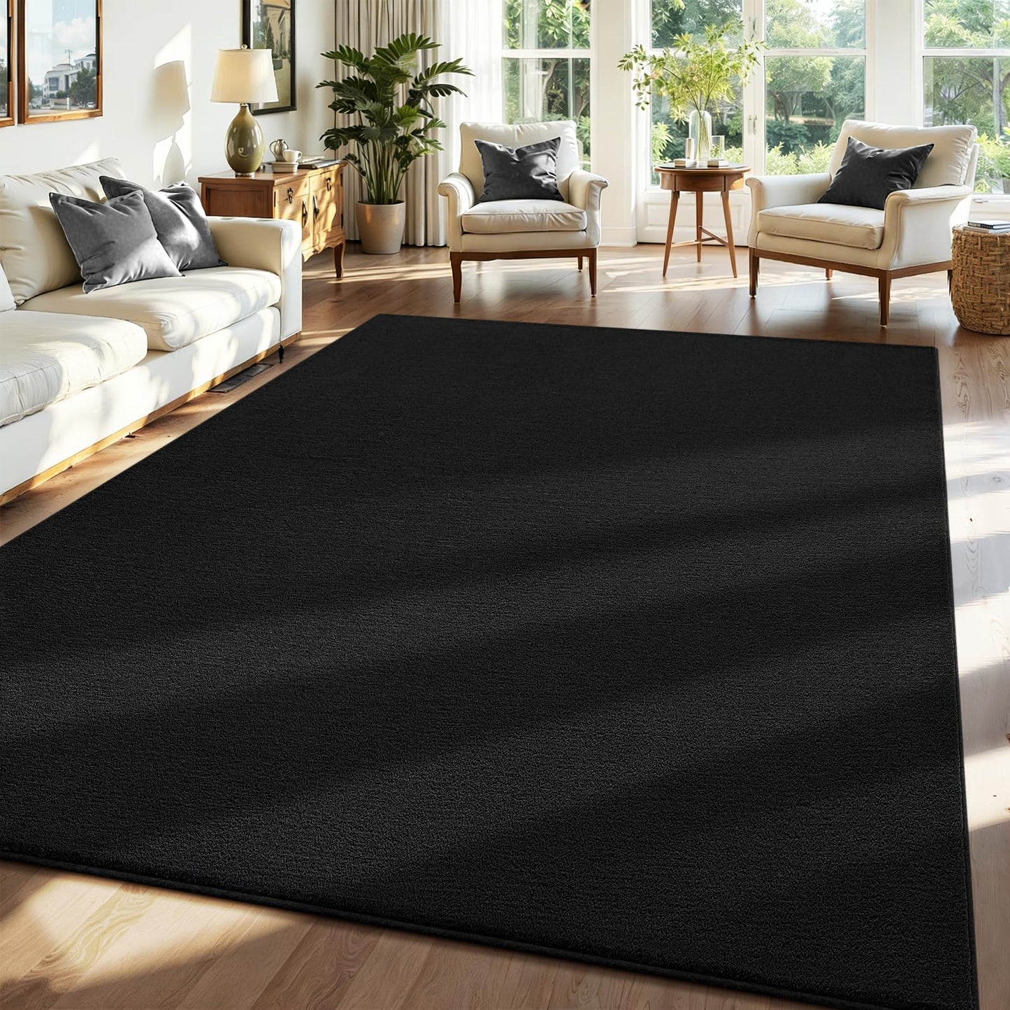 ISEAU 4x6 Rug for Bedroom, Soft Memory Foam Carpet with Upgraded Non-Slip Silicone-Grip Bottom, Fluffy Shaggy Machine Washable Rugs for Living Room Kids Boys Girls Dorm Nursery Office Playroom, Black