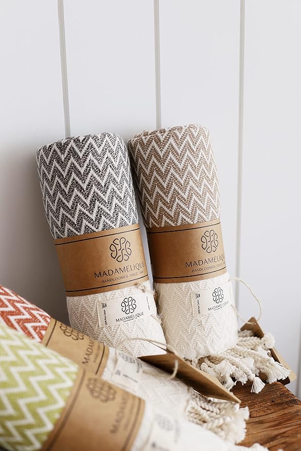 Madamelique Exclusive Hand Towels Set of 2-18 x 40 Inches - Decorative Bathroom Peshtemal Towel for Hand, Face, Hair, Yoga, Tea, Dishcloth, Kitchen and Bath - 100% Pure Cotton (Biscuit)