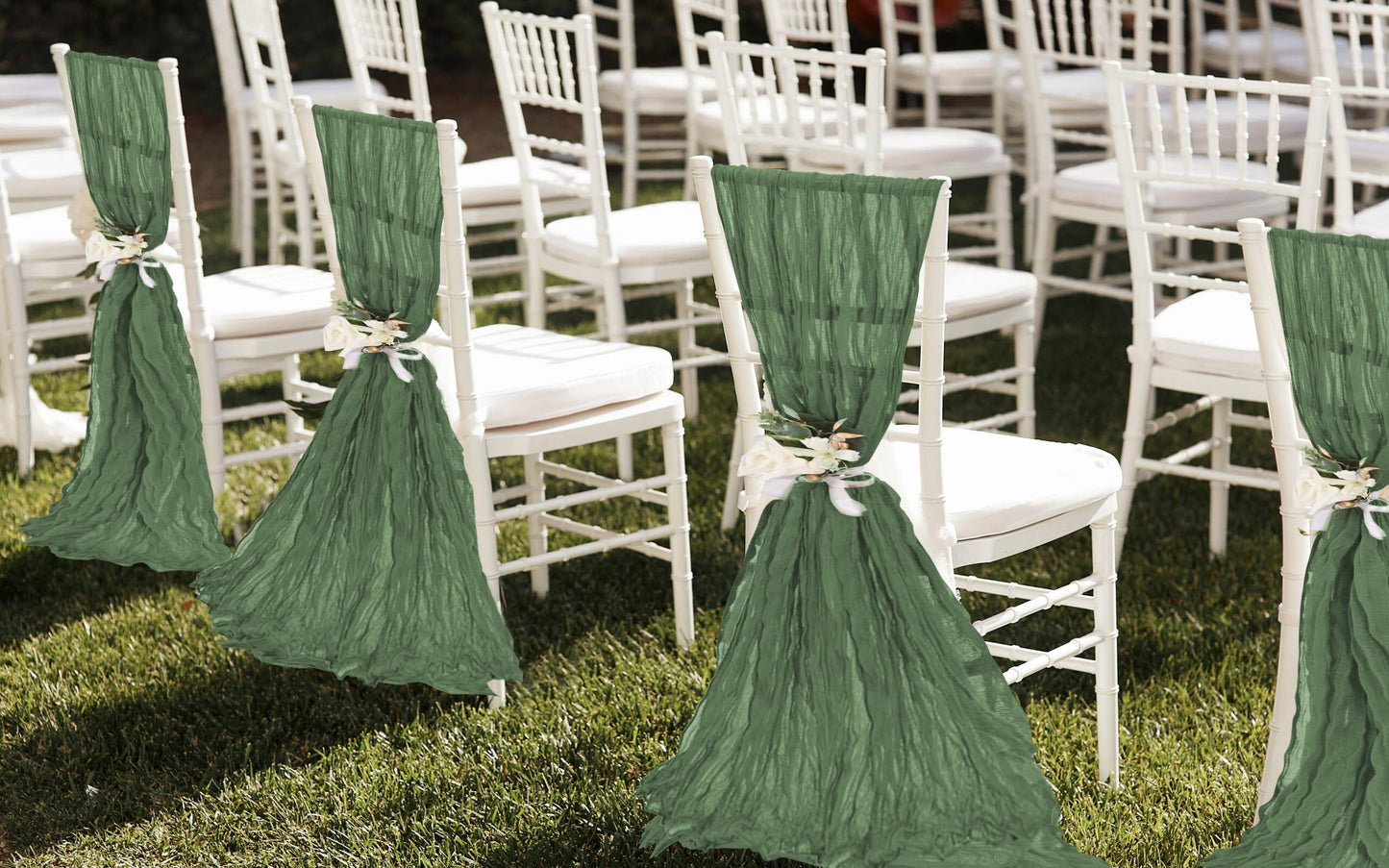 HNPSTBNO 50 PCS Cheesecloth Chair Sashes, Bows Designed ChairSashes, 15.7x70 inch Chair Sashes for Aisle Decorations Universal Chairs Cover Decoration for Wedding Reception Party Banquet (Sage Green)