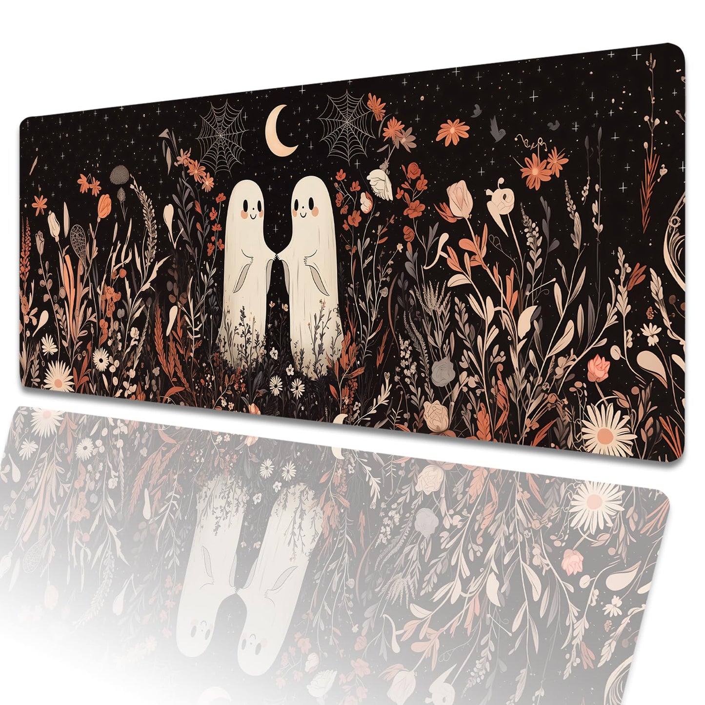 amepay Cute Ghost Gaming Mouse Pad 31.5x11.8in,Moon Large Extended Desk Mat with Non-Slip Rubber Base,Halloween Big Mousepad for Laptop Computer PC,for Gamer Office Home Decor,Deskmat Gifts