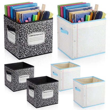 Briwooody 6 Pcs 11 Inch Composition Book Classroom Fabric Storage Bins Cube Classroom Must Have Cubby Basket Bin Notebook School Collapsible Storage Treasure Prize Box for Daycare Elementary Preschool