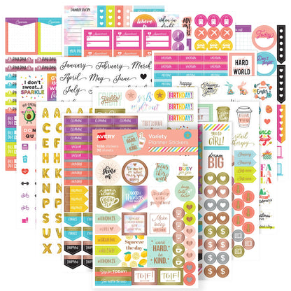 Avery Planner Stickers Variety Pack, 30 Sheets, 1,656 Productivity Stickers for Your Planner, Journal or Calendar (6785)